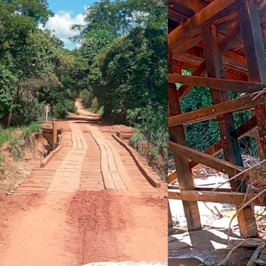 Ponte torta e escorada com cabo de aço preocupa moradores de Corguinho: 'risco de tragédia'