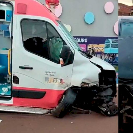 Dourados: Batida entre carro e ambulância deixa mulher e quatro crianças feridas