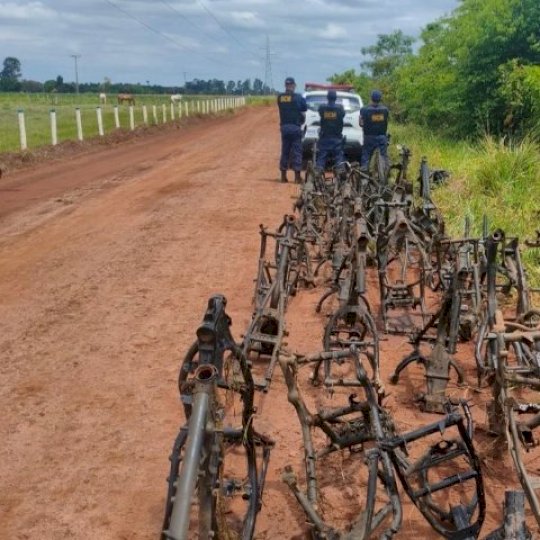 Mais de 120 quadros de motos s&atilde;o encontrados em matagal de Anhandu&iacute;