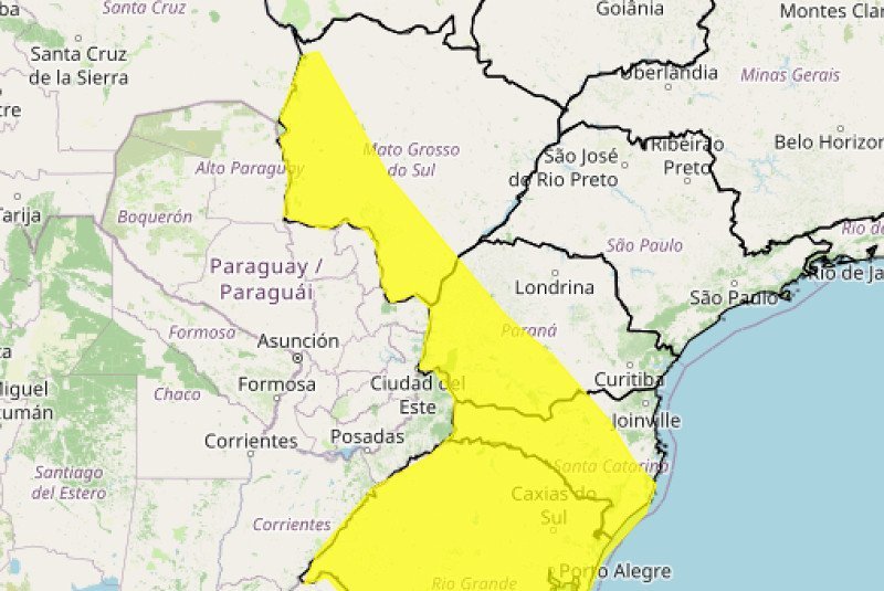 Inmet emite alerta de chuva intensa e ventos de até 60 km/h a partir de quinta
