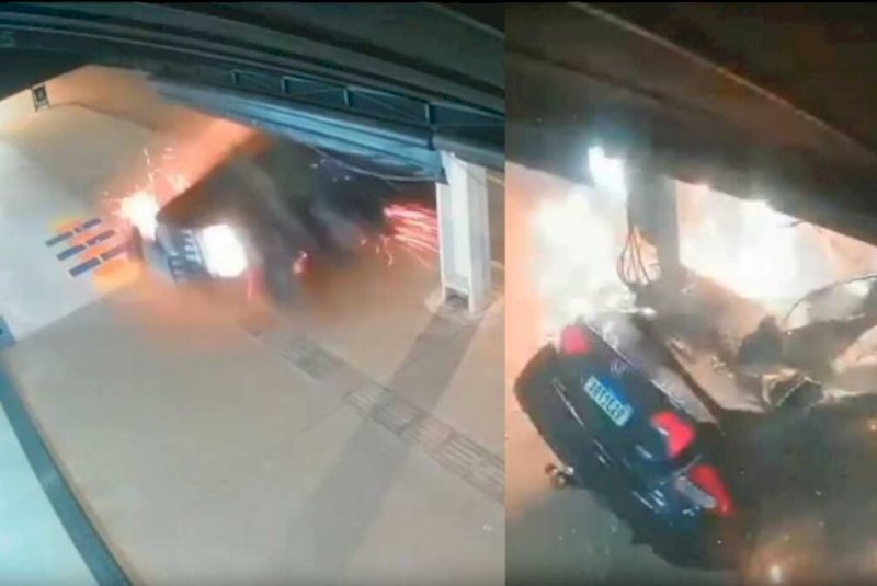 Câmera registra momento de batida violenta em poste no interior do MS; vídeo