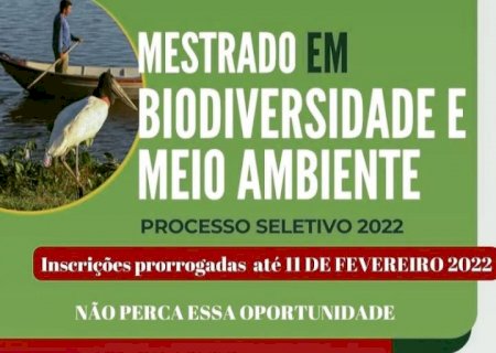 MESTRADO EM BIODIVERSIDADE E MEIO AMBIENTE - INSCRIÇÕES PRORROGADAS ATÉ 11 FEVEREIRO