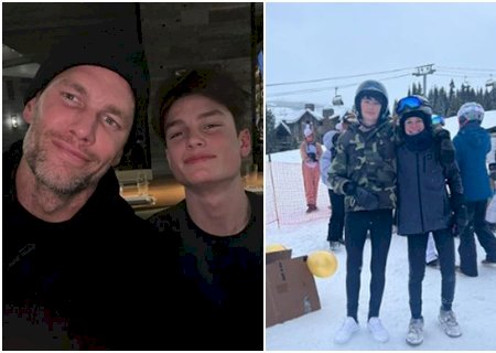 Com Gisele no Brasil, Tom Brady curte férias na neve com os filhos