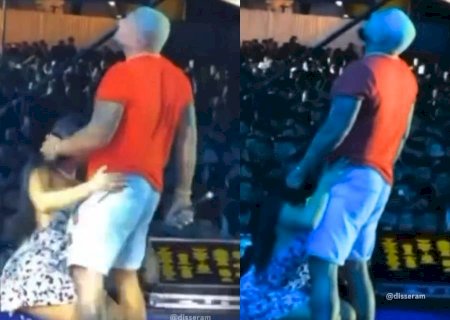 Naldo e Moranguinho simulam sexo em show e chocam público. Veja vídeo