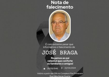 Ex-vereador José Braga morre em Dourados aos 77 anos