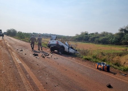 Agora: Acidente entre carreta e picape mata uma pessoa em Rio Brilhante (Fotos)