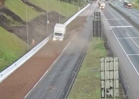 Caminhão com quase 4 toneladas de trigo fica sem freio em rodovia; veja o vídeo