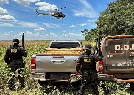 Com apoio de helicóptero, DOF apreende quase 2t de maconha em caminhonete furtada