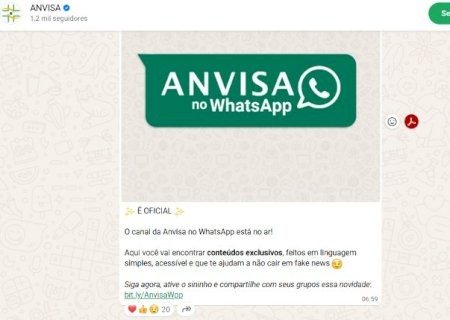 Anvisa lan&ccedil;a canal oficial no WhatsApp para combater desinforma&ccedil;&atilde;o
