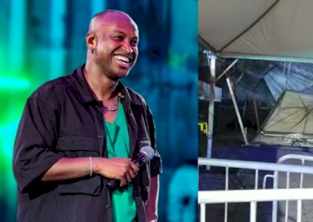 Show do Thiaguinho é cancelado na Expogrande; estrutura do palco foi danificada pela tempestade