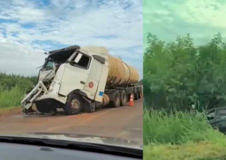 Laguna Caarapã - 'Pancadão' destrói caminhão-tanque e joga carro em ribanceira