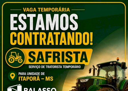 Itaporã: Balasso Armazéns Gerais abre vaga temporária para safrista