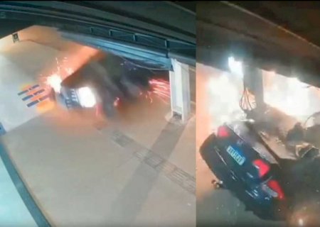 Câmera registra momento de batida violenta em poste no interior do MS; vídeo